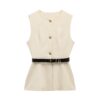 Belt Simple Sleeveless Shirt Bandage Dress Waist-tight Vest
