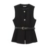 Belt Simple Sleeveless Shirt Bandage Dress Waist-tight Vest