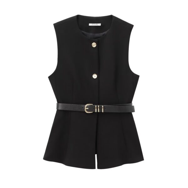 Belt Simple Sleeveless Shirt Bandage Dress Waist-tight Vest