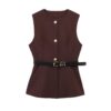 Belt Simple Sleeveless Shirt Bandage Dress Waist-tight Vest