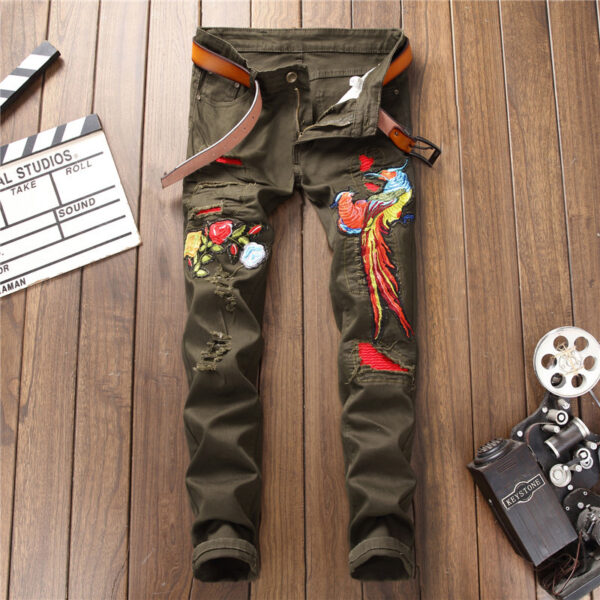 Men's ripped embroidered jeans