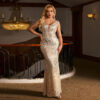 Sleeveless V-neck Sequins Beads Slim-fit